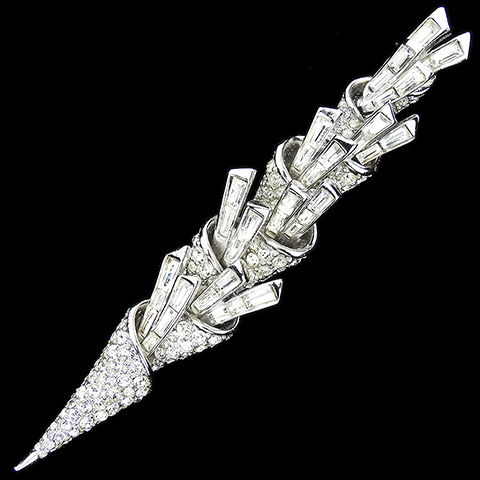 Boucher Pave and Baguettes Giant Icicle or Shaft of Light Corkscrew Pin