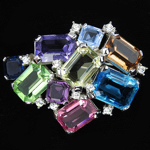 Boucher Blue and Pink Topaz, Amethyst, Aquamarine, Peridot and Multicolour Gemset Stones Pin