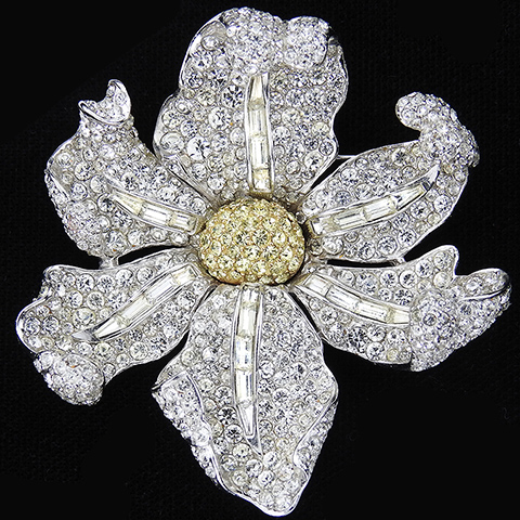 Boucher Citrine and Diamante Pave and Baguettes Orchid Pin
