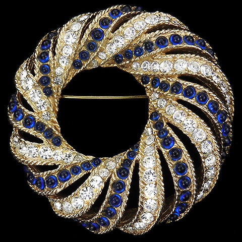 Boucher Pave and Sapphire Cabochons Braided Openwork Circular Dome Swirl Pin