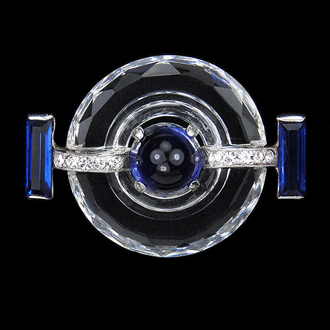 MB Boucher Pave Sapphire Cabochon and Baguettes Crystal Circle Deco Bar Pin