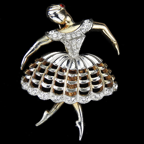 Boucher Ballet of Jewels 'Carnival' Gold and Pave 'Columbine' Ballerina Ballet Dancer Pin