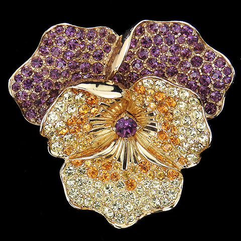 Boucher Gold Jonquil Topaz and Amethyst Pansy Flower Pin