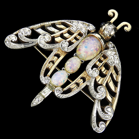 MB Boucher Gold Pave and Opal Cabochons Openwork Bug or Bee Pin
