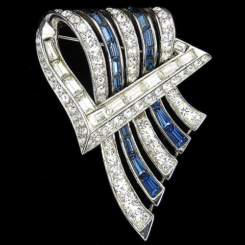 Boucher 'Raymonde Semensohn' Pave and Sapphire Baguettes Square Bowknot Swirl Pin