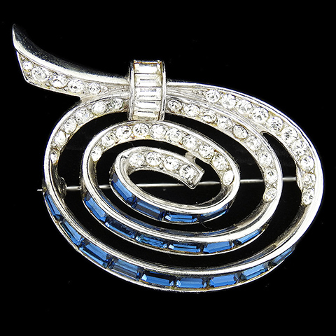 Boucher 'Raymonde Semensohn' Pave and Sapphire Baguettes Spiral Bow Swirl Pin