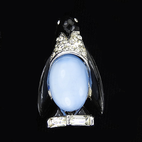 MB Boucher Pave Enamel and Blue Moonstone Cabochon Penguin Pin