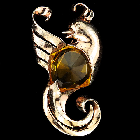 MB Boucher Sterling Gold and Angular Cut Citrine Bird of Paradise Pin