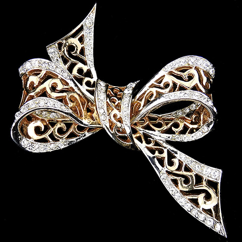 MB Boucher Gold and Pave Openwork Bowknot Bow Pin