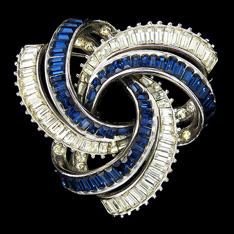 Boucher Sapphire and Diamante Baguettes Invisibly Set Infinite Loop Atomic Escher Swirl Pin 