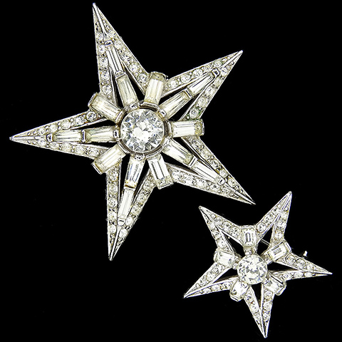 Boucher Pave and Baguettes Pair of Large and Small Five Pointed Star Scatter Pins