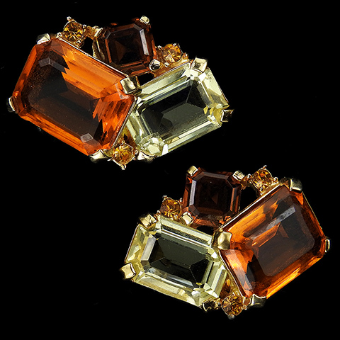 Boucher Citrine Jonquil and Topaz Gemset Stones Clip Earrings