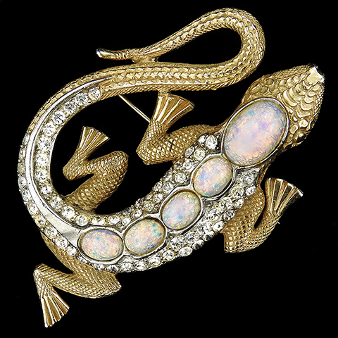 MB Boucher Gold and Pave Opal Backed Lizard Pin