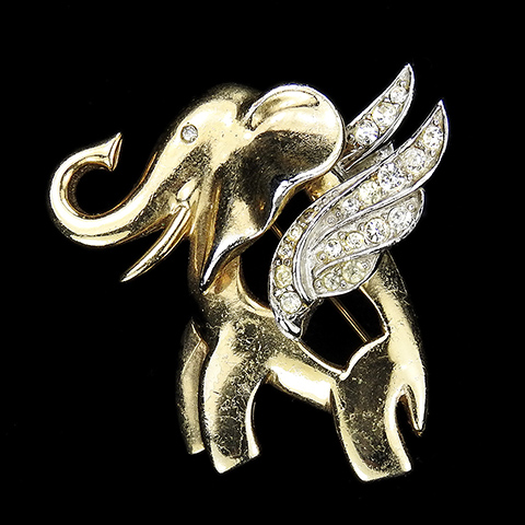 MB Boucher Gold and Pave Winged Flying Elephant Pin