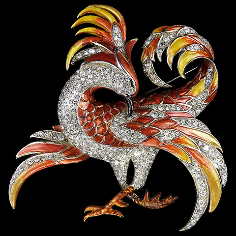 MB Boucher Pave Orange and Yellow Metallic Enamel Phoenix Bird Pin