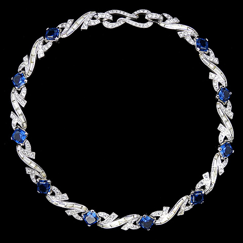 Boucher Square Cut Sapphire and Baguette Swirls Choker Necklace