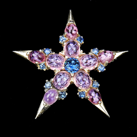 Boucher Gold Sapphire and Amethyst Cabochons Five Pointed Star Pin