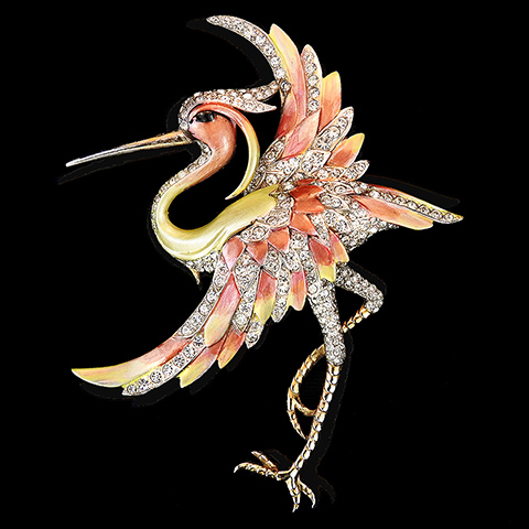 MB Boucher Pave and Metallic Enamel Heron Spreading its Wings Bird Pin