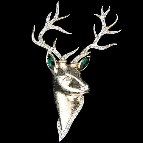 Alpha Craft Sterling Gold and Pave Deer or Christmas Reindeer Stag with Antlers Pin
