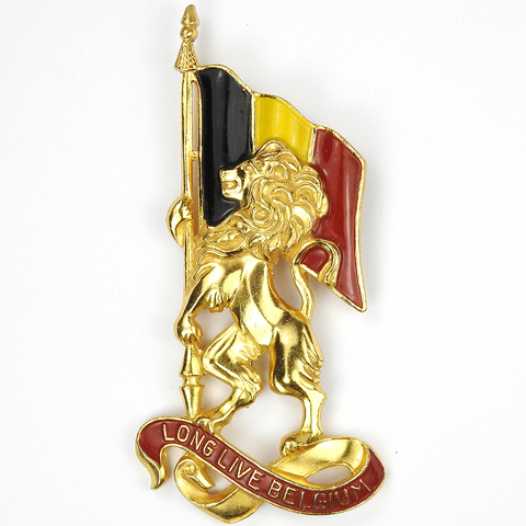 Silson WW2 Patriotic 'Long Live Belgium' Lion and Flag Pin Clip