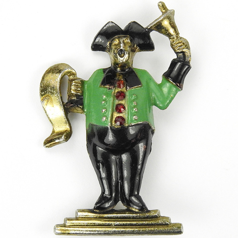 Silson WW2 US Patriotic Gold and Enamel Town Crier with Scroll and Bell Pin