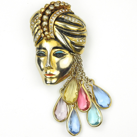 Eisenberg Original 'Sinbad' Turbanned Head with Muticolour Crystal Pendants Pin Clip