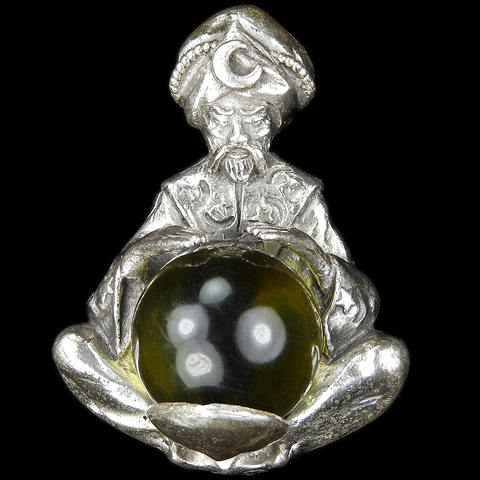 Alexander Korda 'Thief of Bagdad' Silver Genie 'Crystal Gazer' with Jelly Belly Citrine Crystal Ball Pin