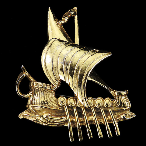 Alexander Korda 'Thief of Bagdad' Gold Galley with Oars Sailing Ship Pin