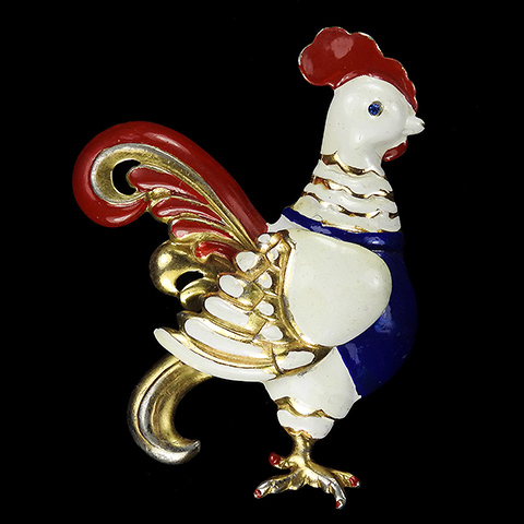 Staret (after Castlecliff) Gold and Enamel Rooster with Flapping Wing Pin Clip