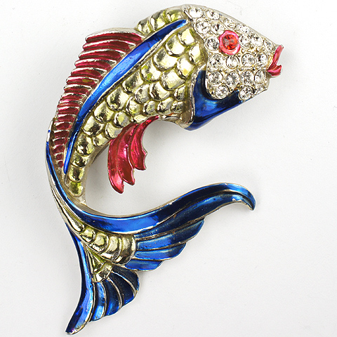 Coro Pave and Metallic Enamel Blue Fantail Goldfish Pin