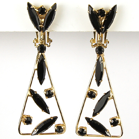 Vendome (unsigned) Onyx Triangles Pendant Clip Earrings