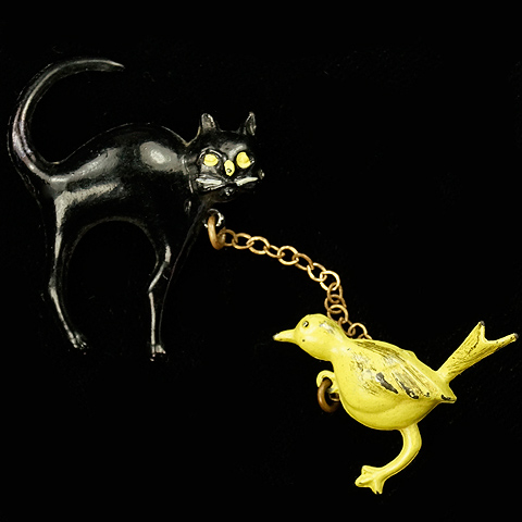 Coro Cat and Canary Chatelaine Pins