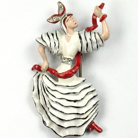 Coro WW2 Allies Patriotic Enamelled Flamenco Dancer with Red Scarf Pin Clip