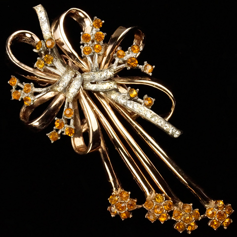Corcraft Sterling Gold Pave and Citrines Double Bows Duette