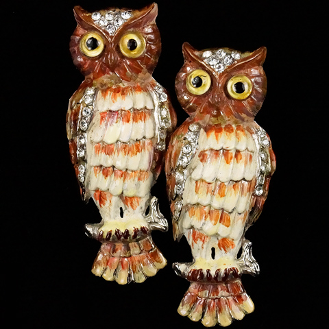 Coro Pave and Enamel Horned Owls Bird Duette
