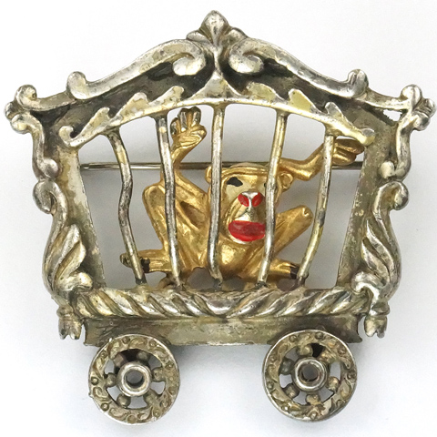 Coro Walt Disney Productions 'Dumbo Jewelry' Monkey in Railcar Cage Pin