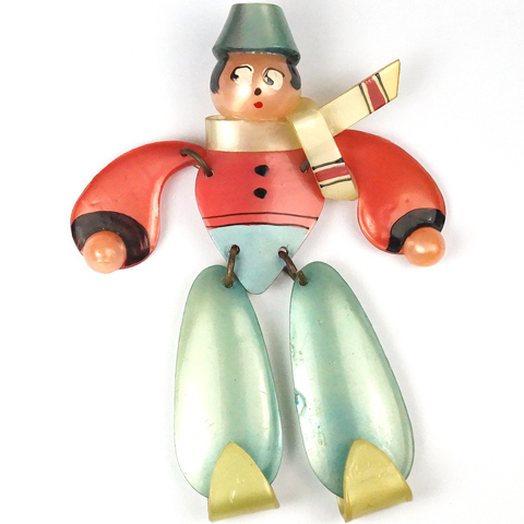 Coro Celluloid Dutch Man in Clogs with Scarf and Hat Pin