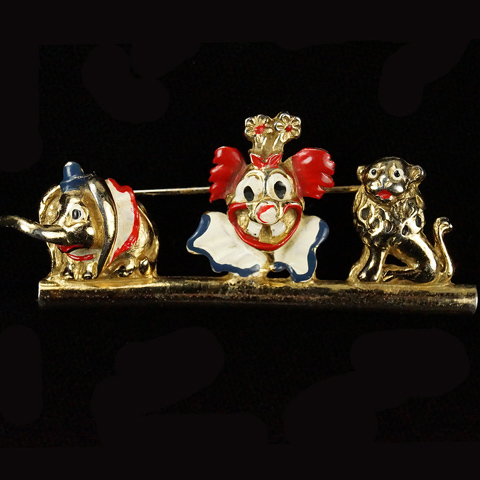 Coro Walt Disney 'Dumbo Jewelry' Gold and Enamel Dumbo Clown and Lion Pin