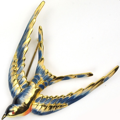 Corocraft Sterling and Enamel Blue Swallow Pin