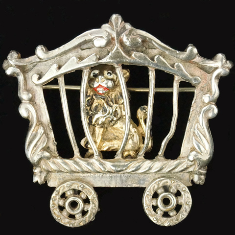 Coro Walt Disney Productions 'Dumbo Jewelry' Lion in Railcar Cage Pin