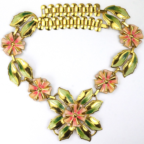 Coro (? unsigned) Gold and Enamel Flowers Necklace