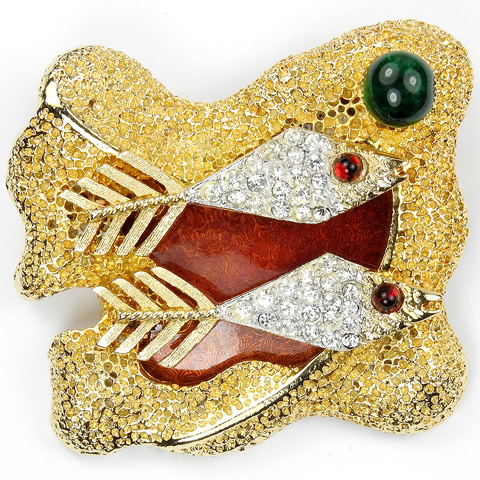 Vendome Georges Braque Gold and Pave Two Fishes Swimming past a Hippopotamus Pin
