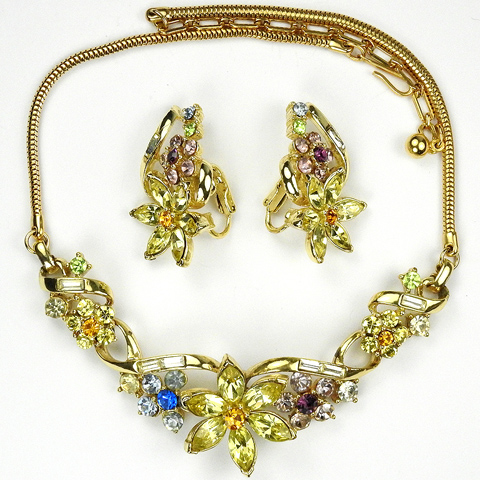 Coro 'Honoré' Citrine and Pastel Stones Star Flower Choker Necklace and Clip Earrings Set