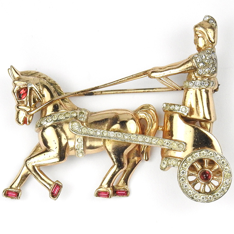 Corocraft Sterling Roman Soldier in Horse Drawn Chariot Pin