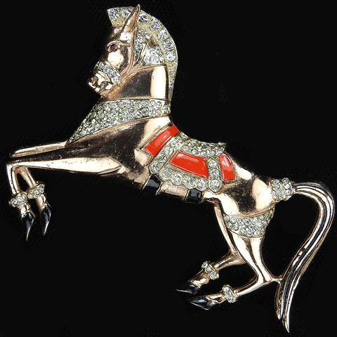Corocraft Sterling Gold Pave and Enamel Rearing Horse Pin
