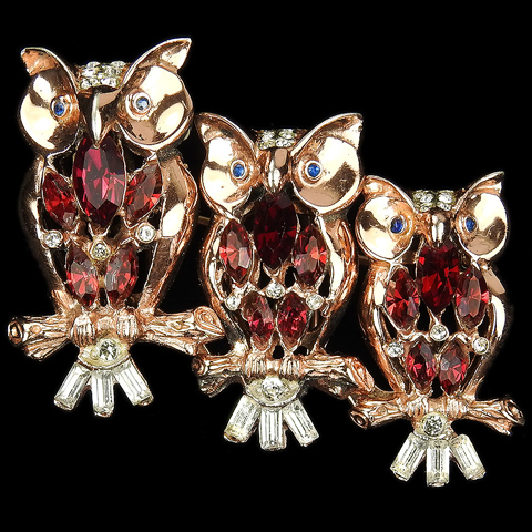 Corocraft Sterling Gold and Ruby 'Night Owls' Triquette