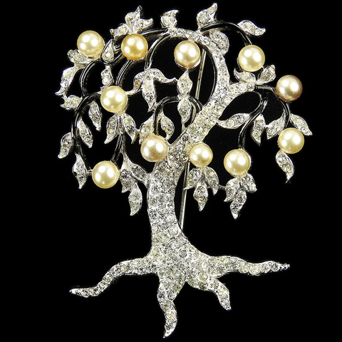 Coro Pave and Black Enamel Tree of Life with Pearl Fruit Pin
