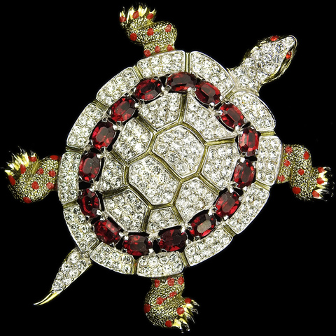 Coro Gold Pave and Rubies Giant Turtle Pin