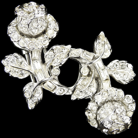 Corocraft Pave Miniature Diamante Roses Pin Clip Flower Duette