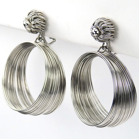 Vendome Circular Coiled Silver 'Hot Springs' Pendant Clip Earrings